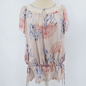 Sundance Short Sleeve Silk Top in Pink Floral Size Large